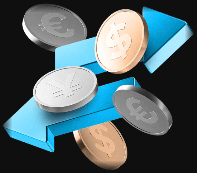 Currency coins and exchange arrows